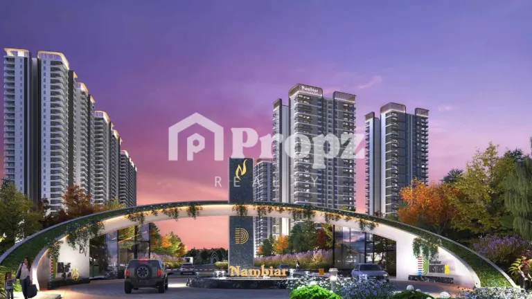 Nambiar District 25 tower exterior view with landscaping
