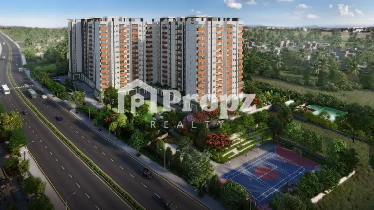 Assetz Soho & Sky exterior view with landscaped gardens in Jakkur