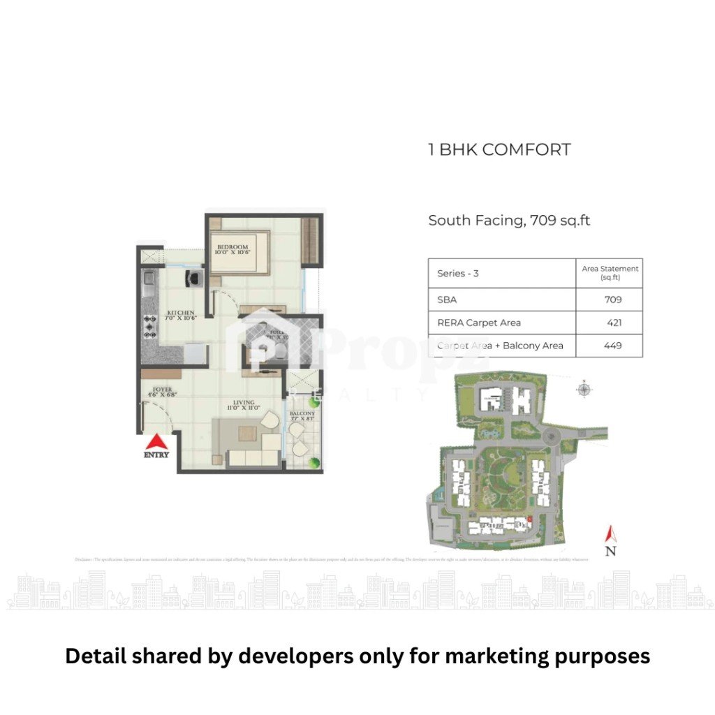 1 BHK floor plan — Abhee Aaria by Abhee Ventures