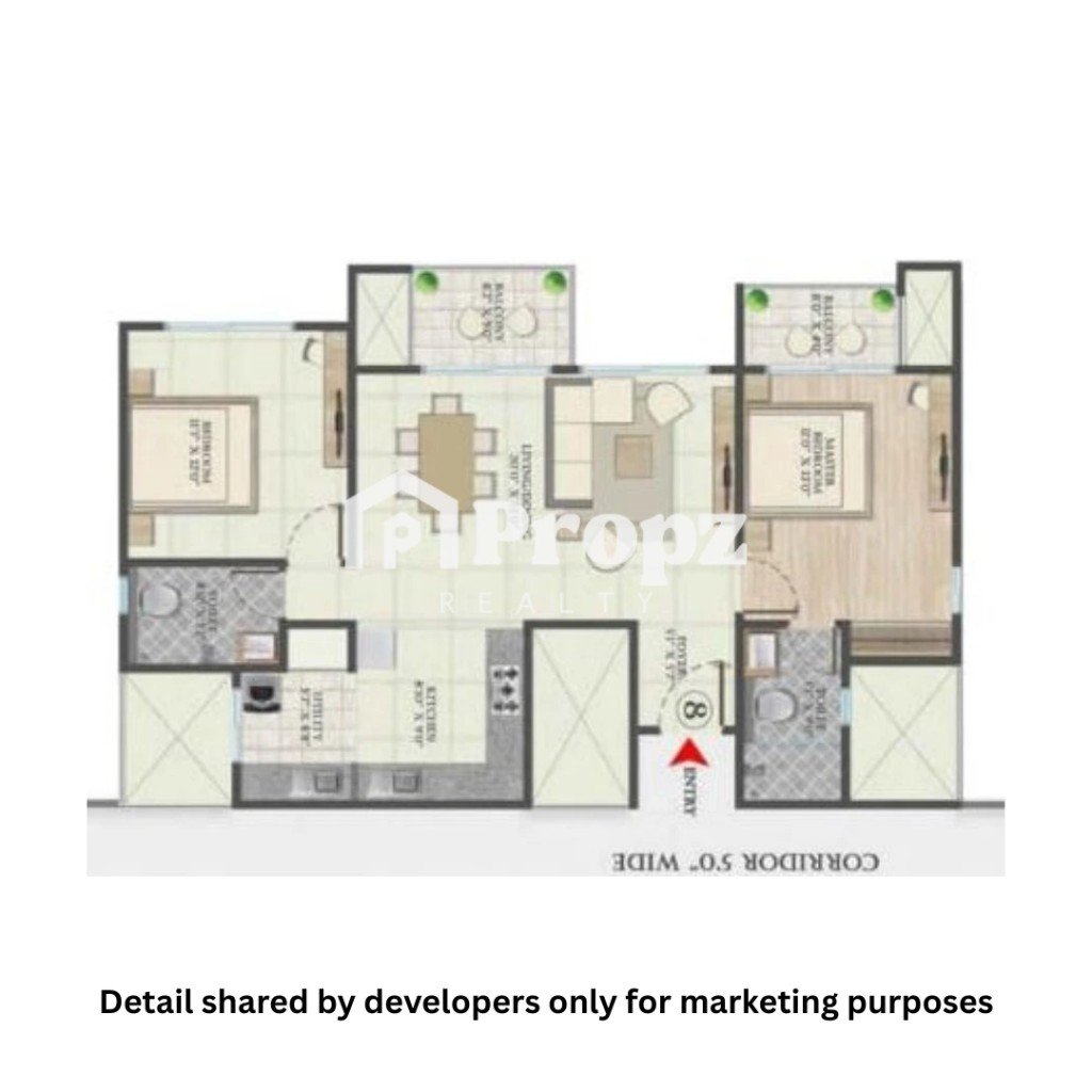 2 BHK floor plan — Abhee Aaria by Abhee Ventures