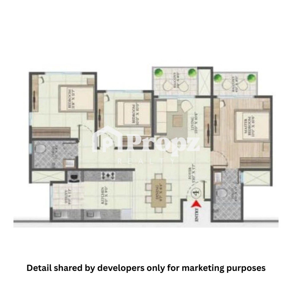 3 BHK floor plan — Abhee Aaria by Abhee Ventures