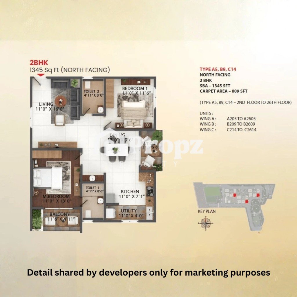 2 BHK + 2T floor plan — Abhee Celestial City