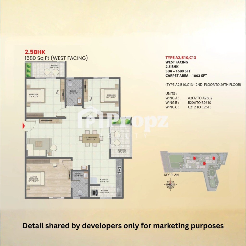 3 BHK + 2T floor plan — Abhee Celestial City