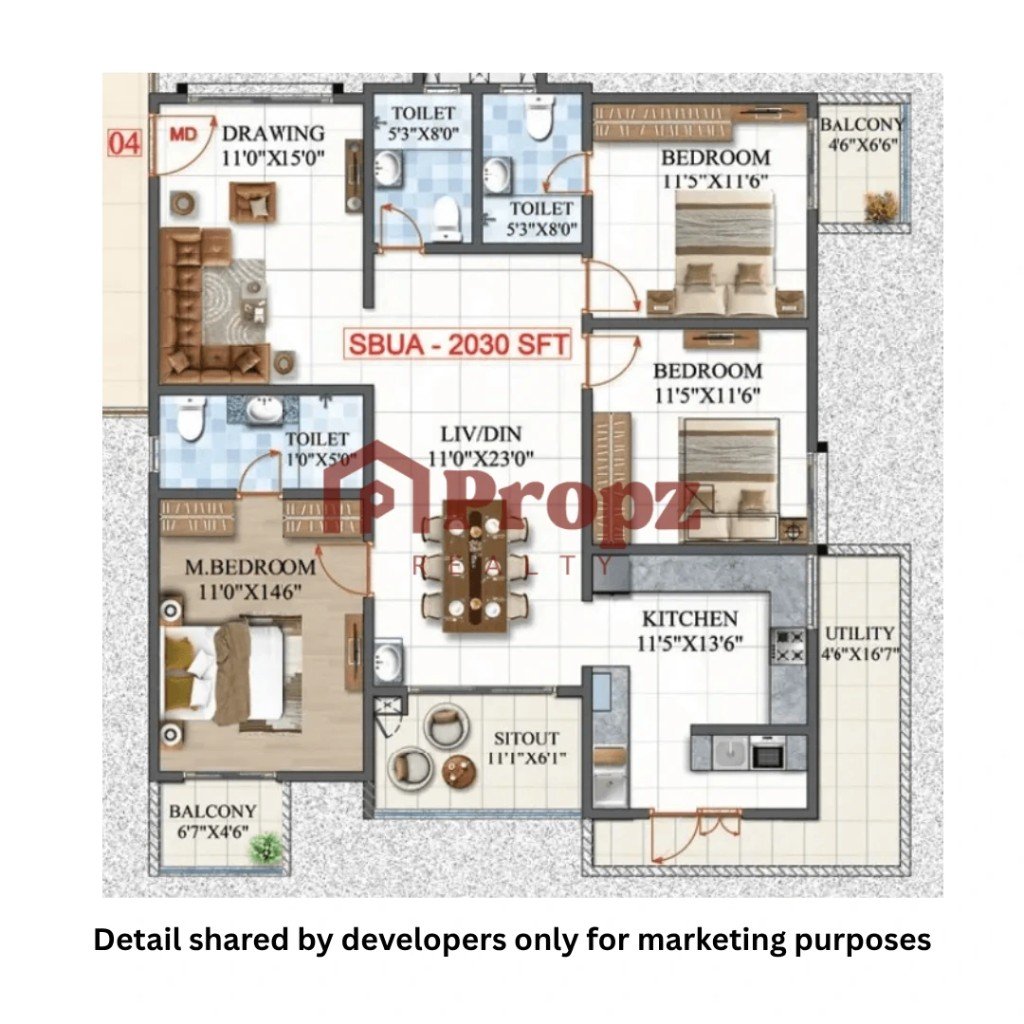 3 BHK Premium floor plan — Amrutha Lake Vista