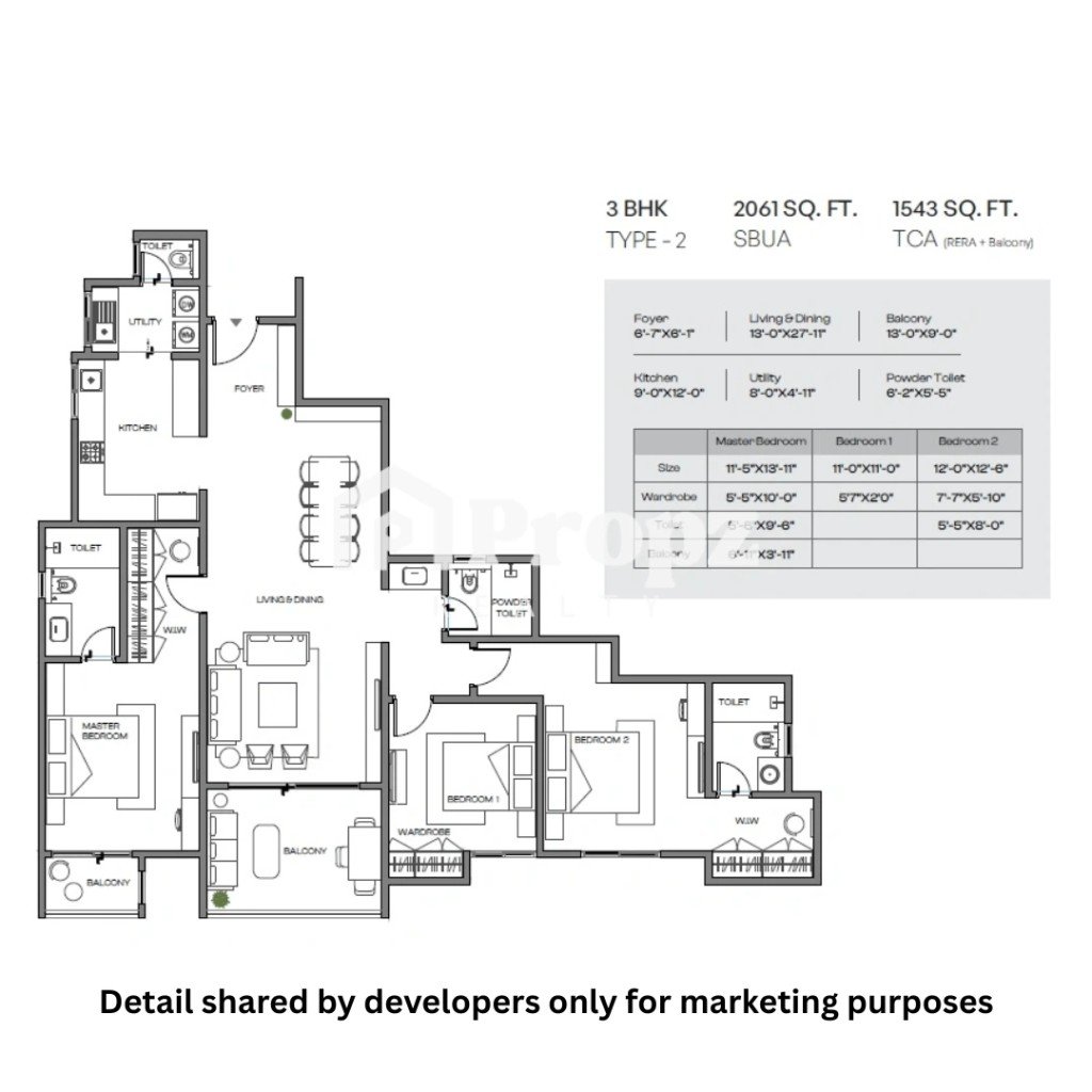 3 BHK floor plan — Assetz Meru & Meadow