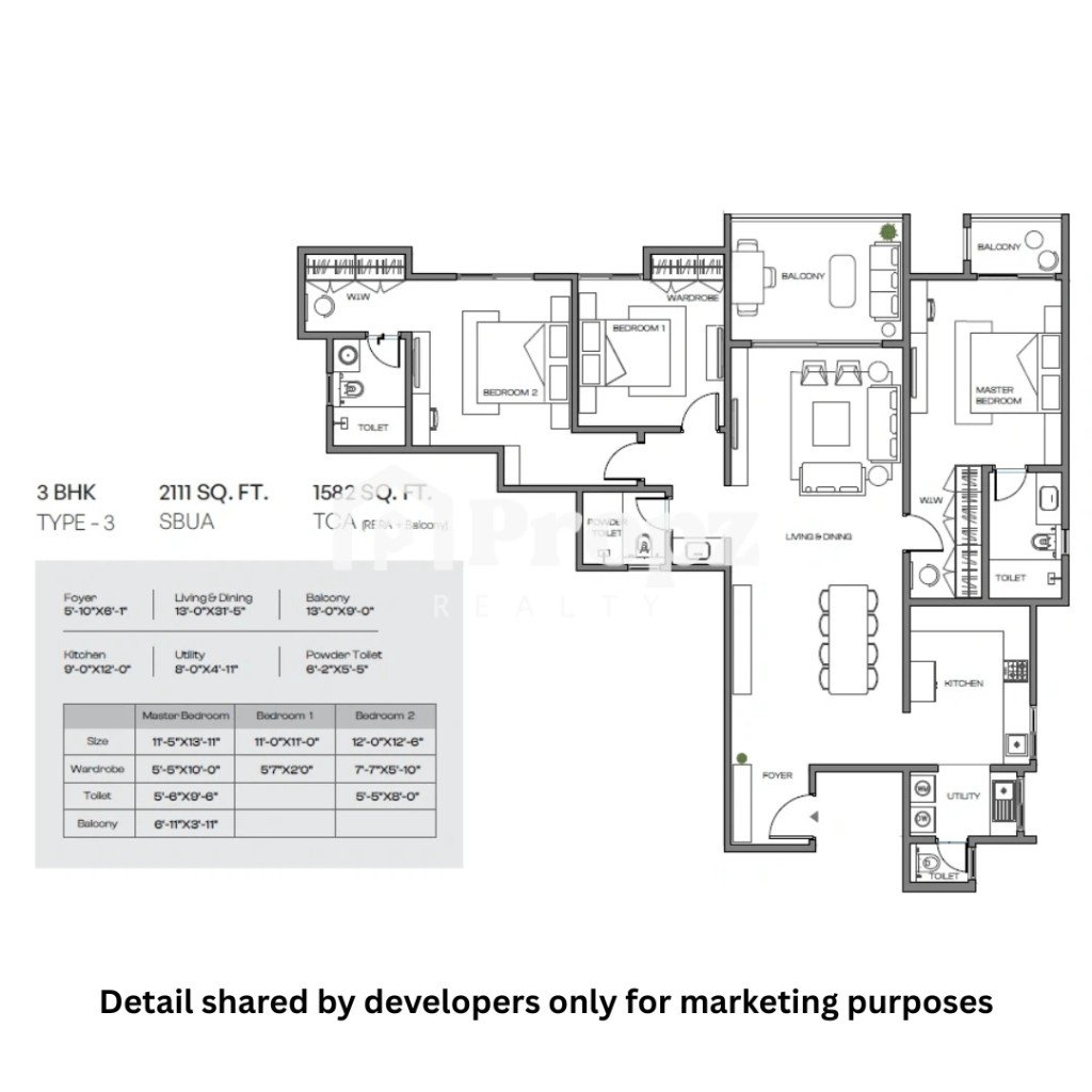 3 BHK floor plan — Assetz Meru & Meadow
