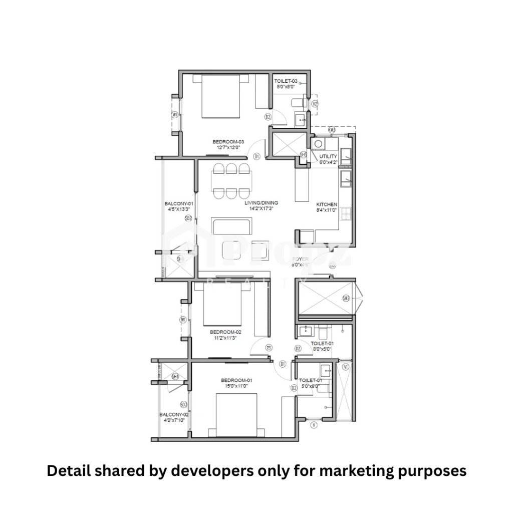 3 BHK Compact floor plan — Birla Evara