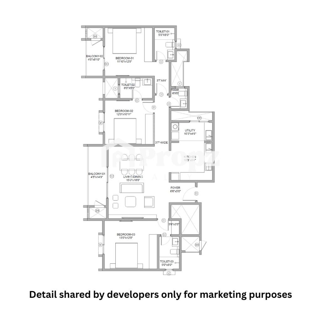 3 BHK Regular floor plan — Birla Evara