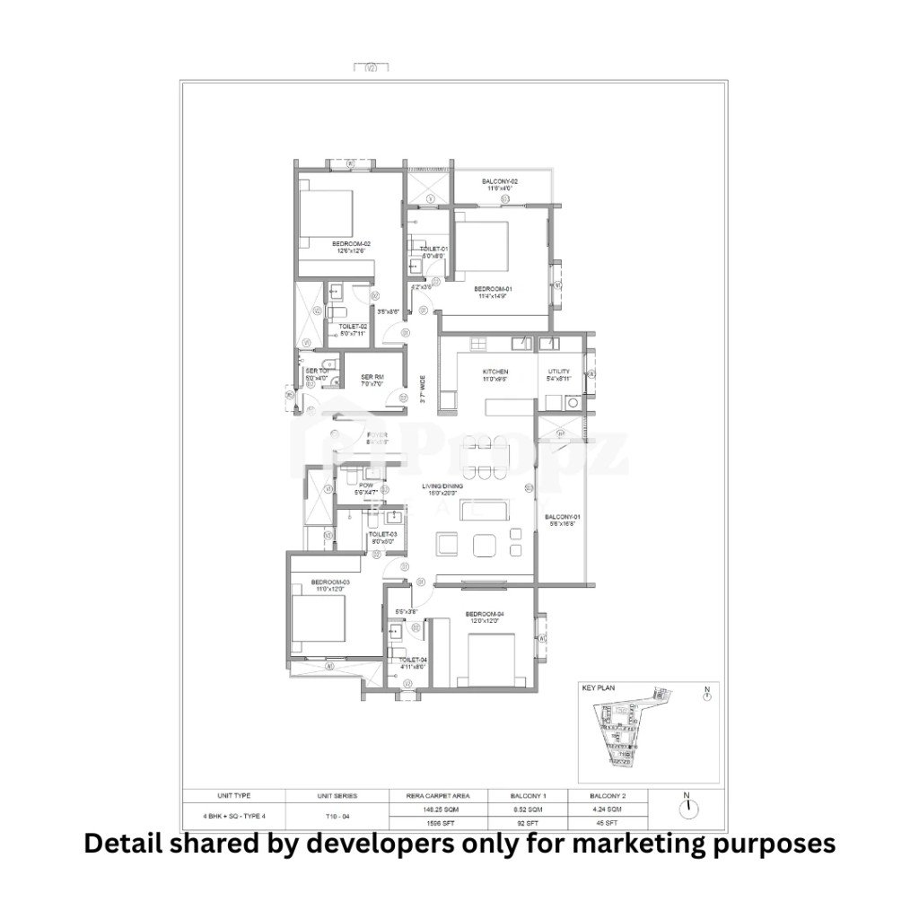 3 BHK + Servant Quarter floor plan — Birla Evara