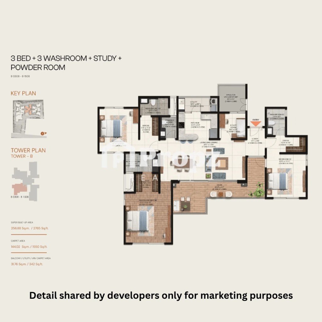 3.5 BHK floor plan — Brigade Avalon