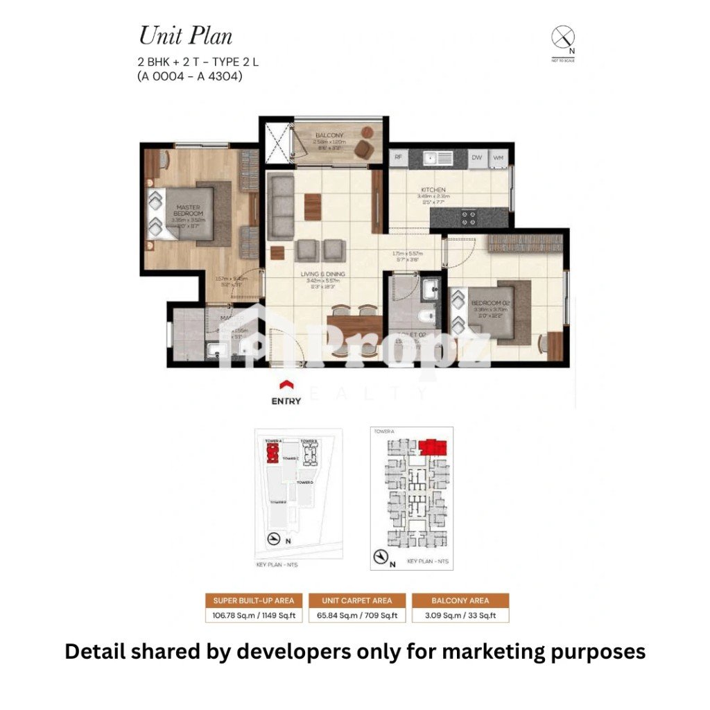 2 BHK + 2T floor plan — Brigade Belvedere