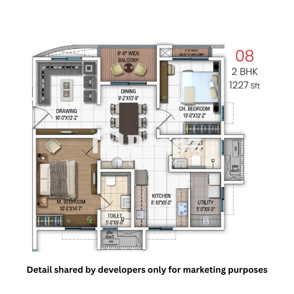 2 BHK floor plan — Dsr Evoq