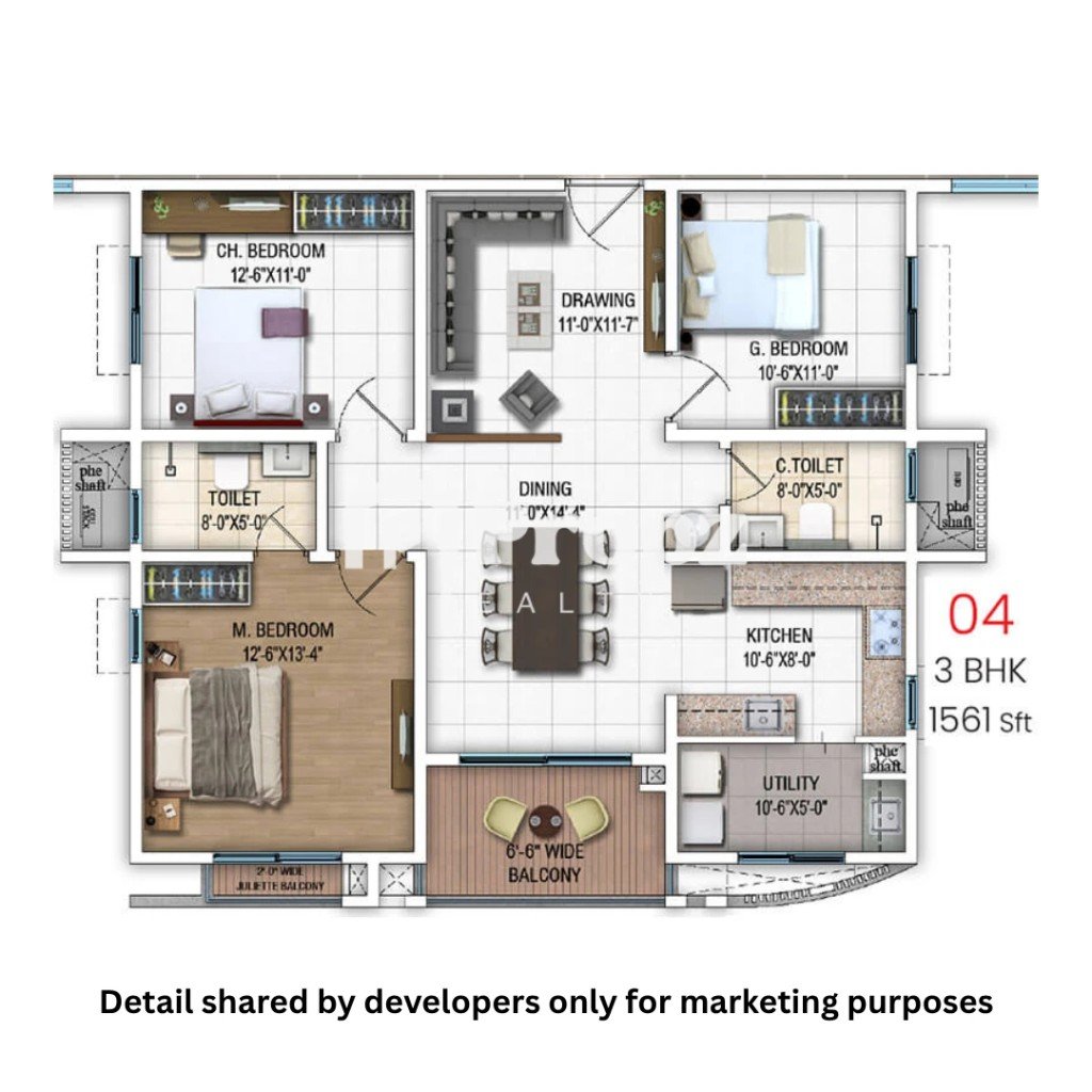 3 BHK floor plan — Dsr Evoq