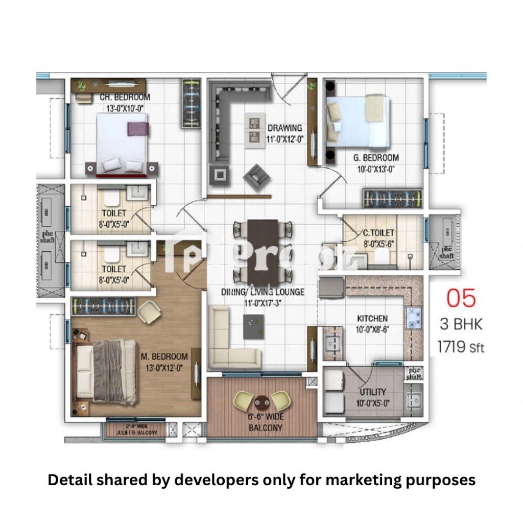3 BHK floor plan — Dsr Evoq