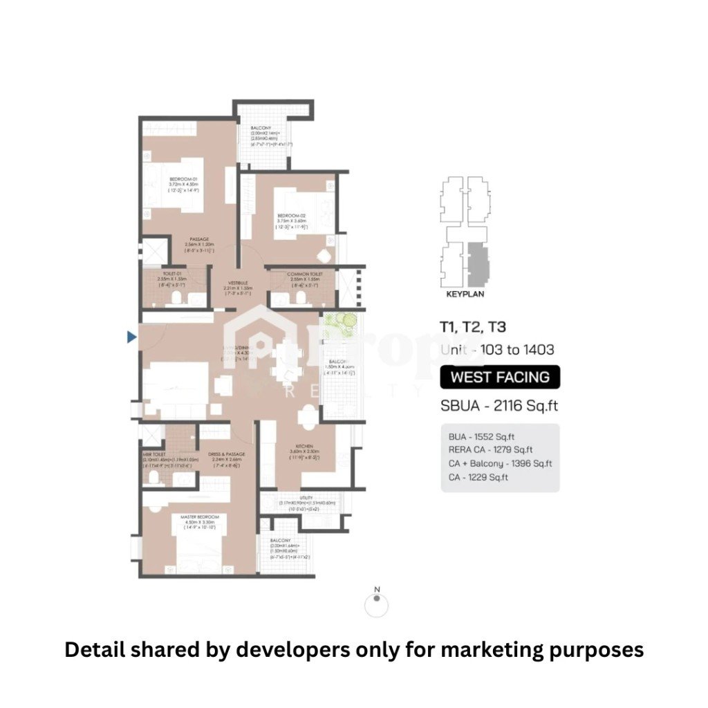 3 BHK floor plan — Engrace Vista