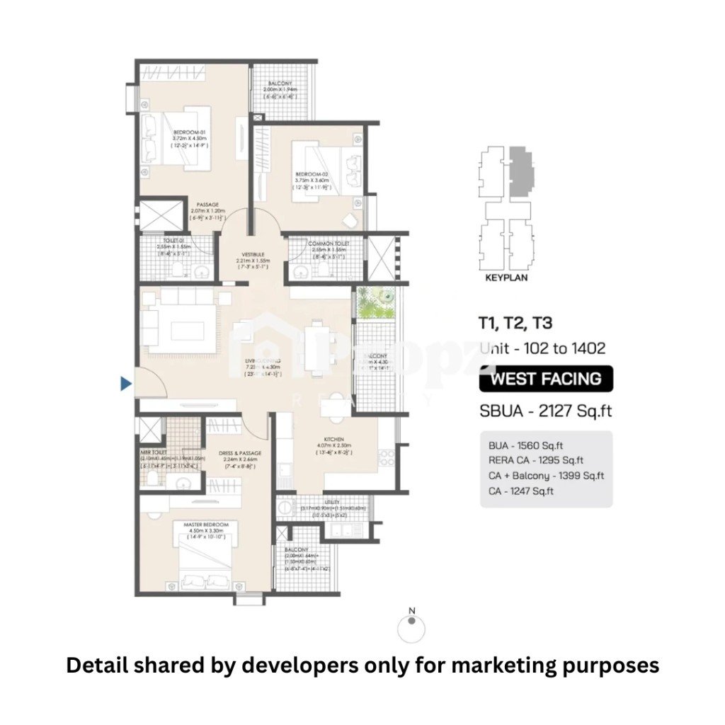 3 BHK floor plan — Engrace Vista