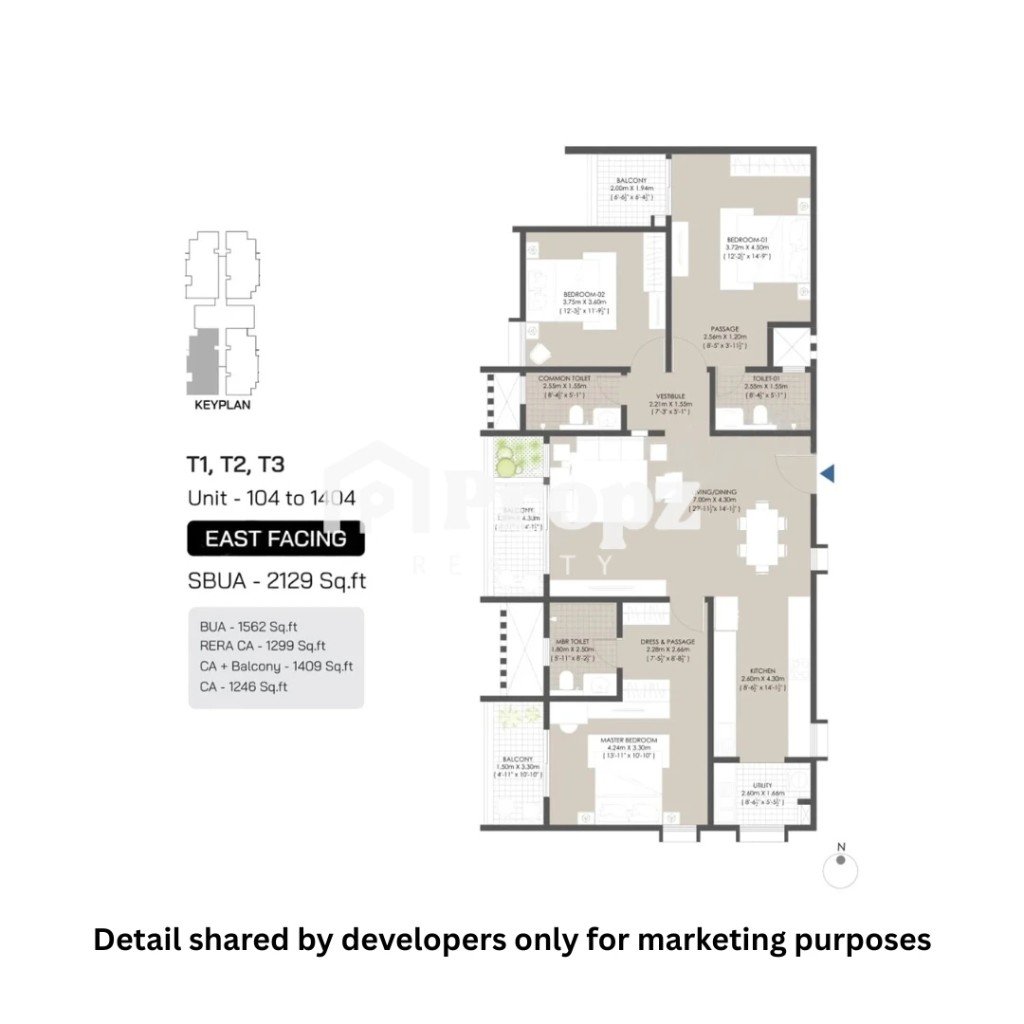 3 BHK floor plan — Engrace Vista