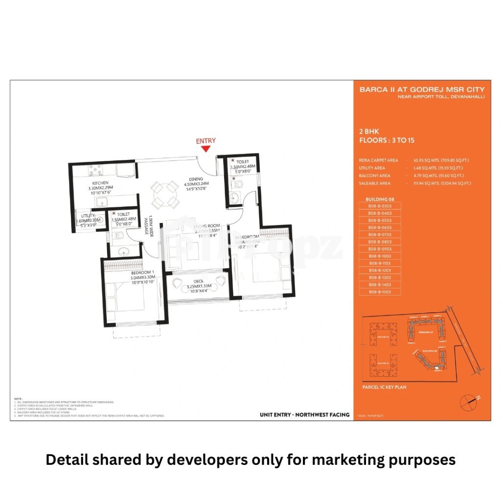 2 BHK floor plan — Barca At Godrej Msr City