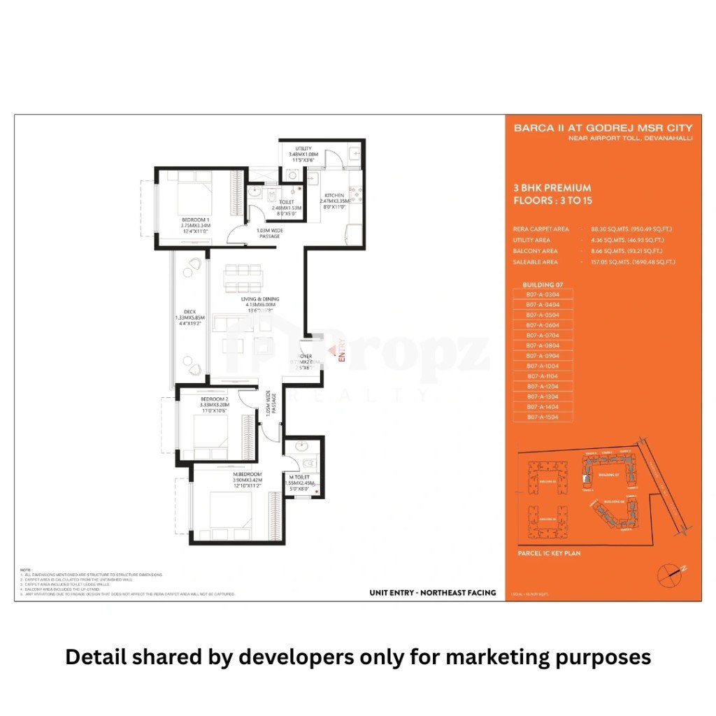3 BHK floor plan — Barca At Godrej Msr City