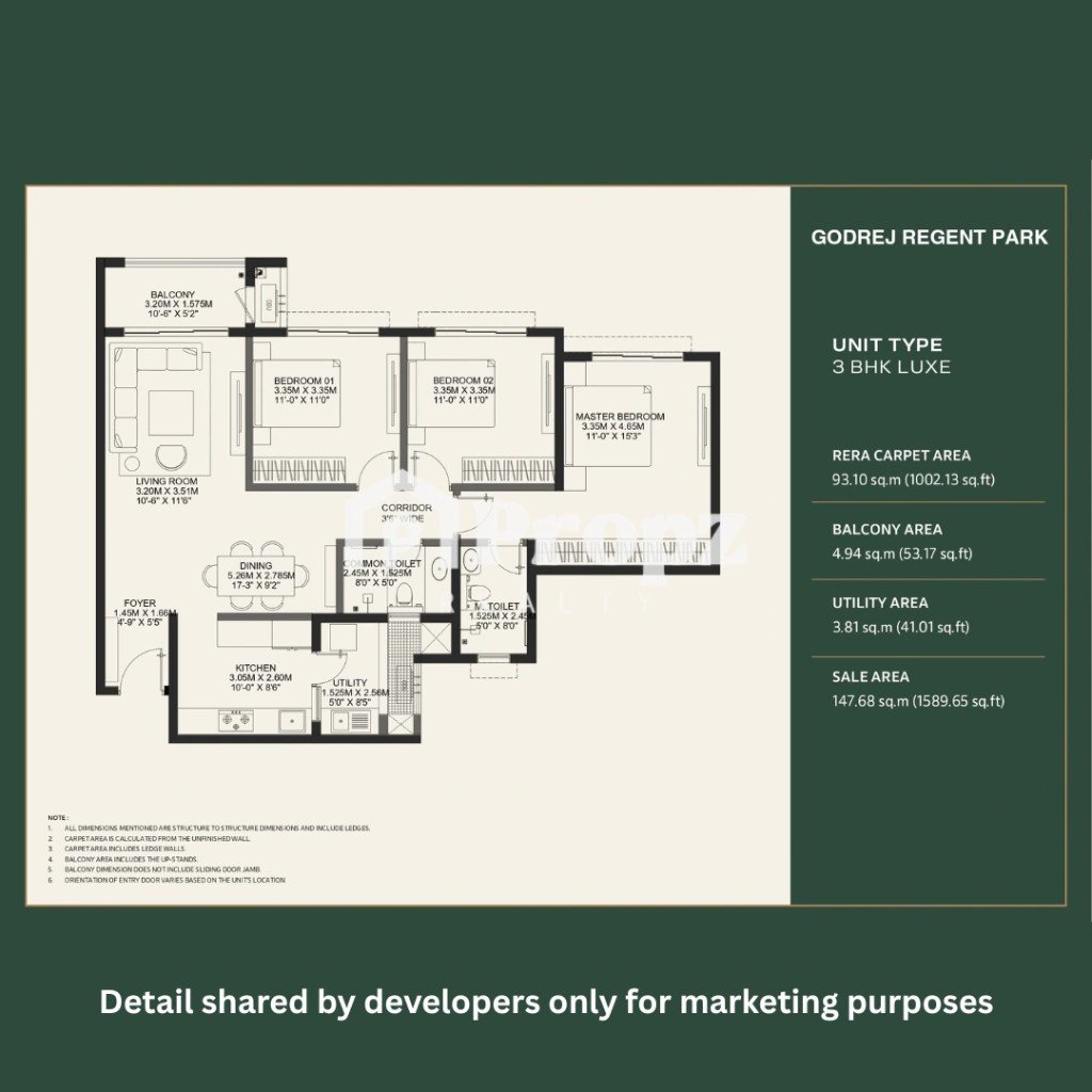 3 BHK Premium floor plan — Godrej Regent Park