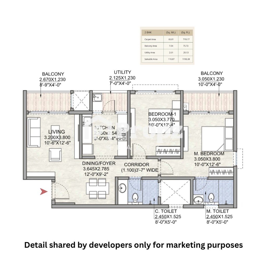 2 BHK floor plan — Godrej Woods