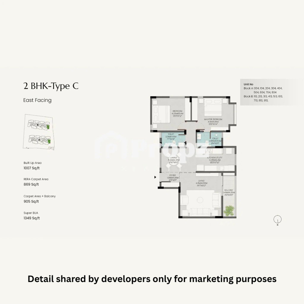 2 BHK – Type C floor plan — Green Storeys
