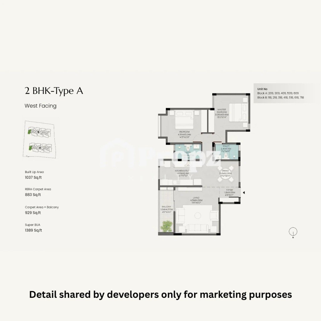 2 BHK – Type A floor plan — Green Storeys