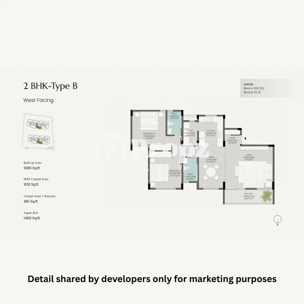 2 BHK – Type B floor plan — Green Storeys