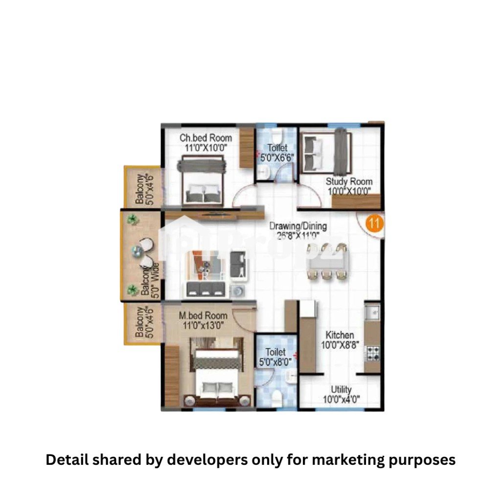 3 BHK floor plan — Isha Hilife