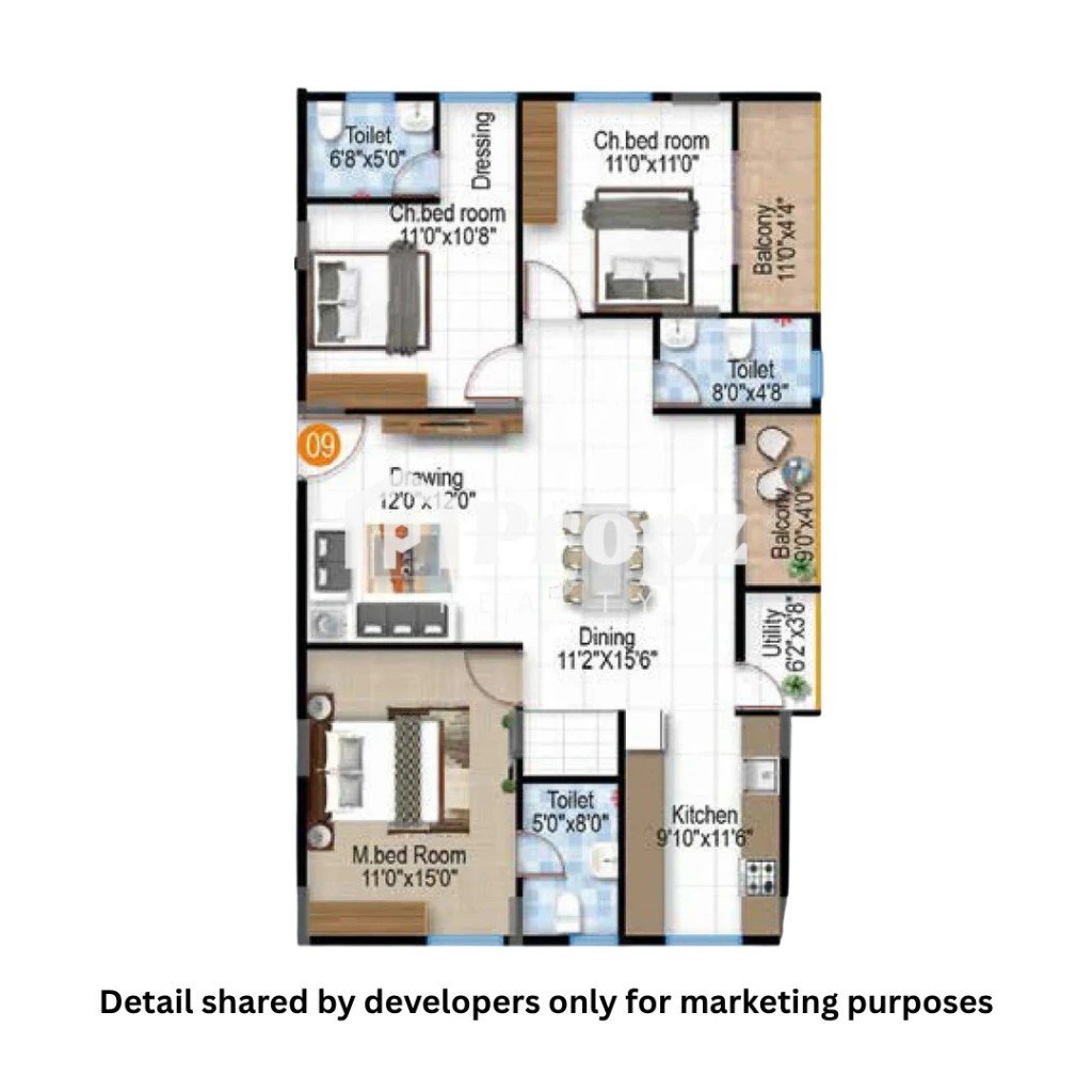 3 BHK floor plan — Isha Hilife