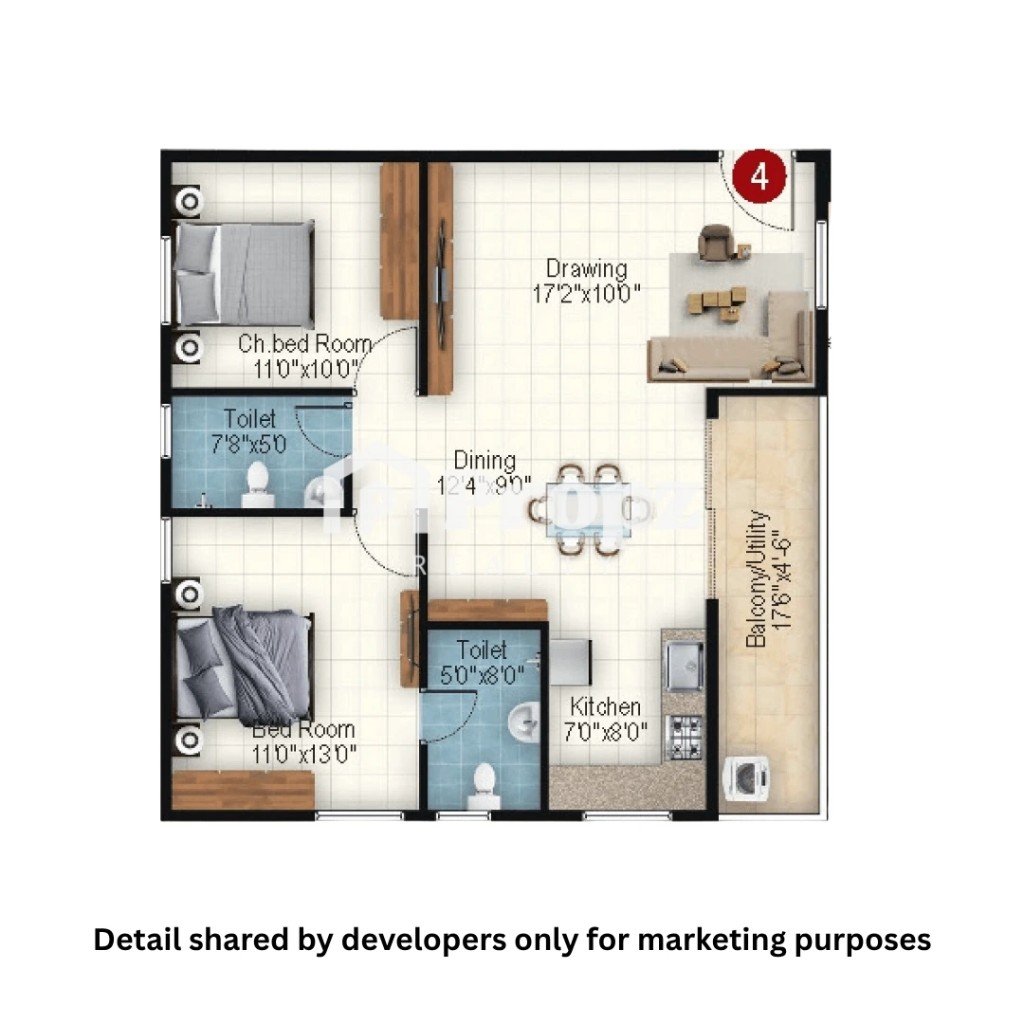 2 BHK floor plan — Anahata