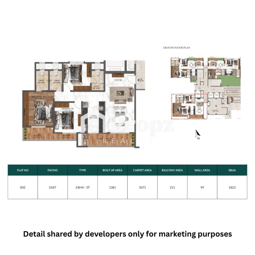 3 BHK + 3T floor plan — Mana Dale