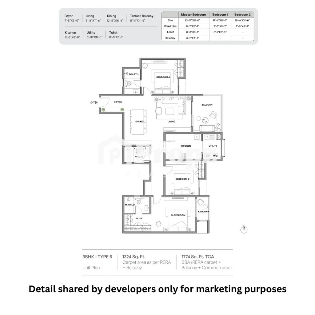 3 BHK floor plan — Assetz Miru & Miyo