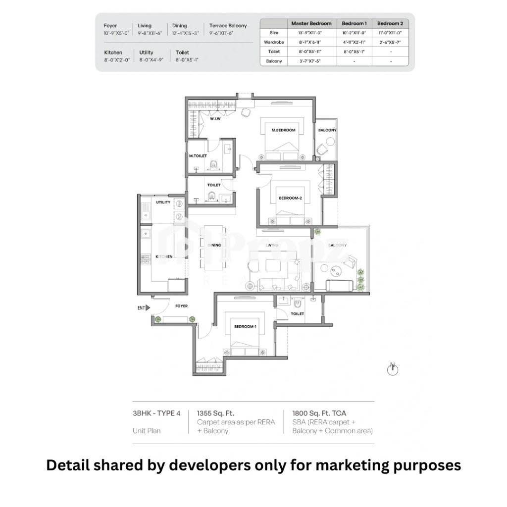 3 BHK floor plan — Assetz Miru & Miyo