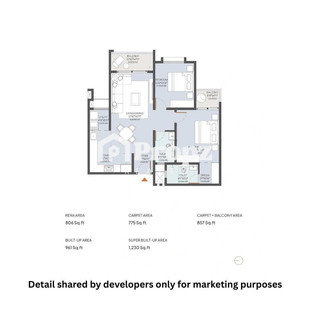 2 BHK floor plan — Modern Spaaces Neon