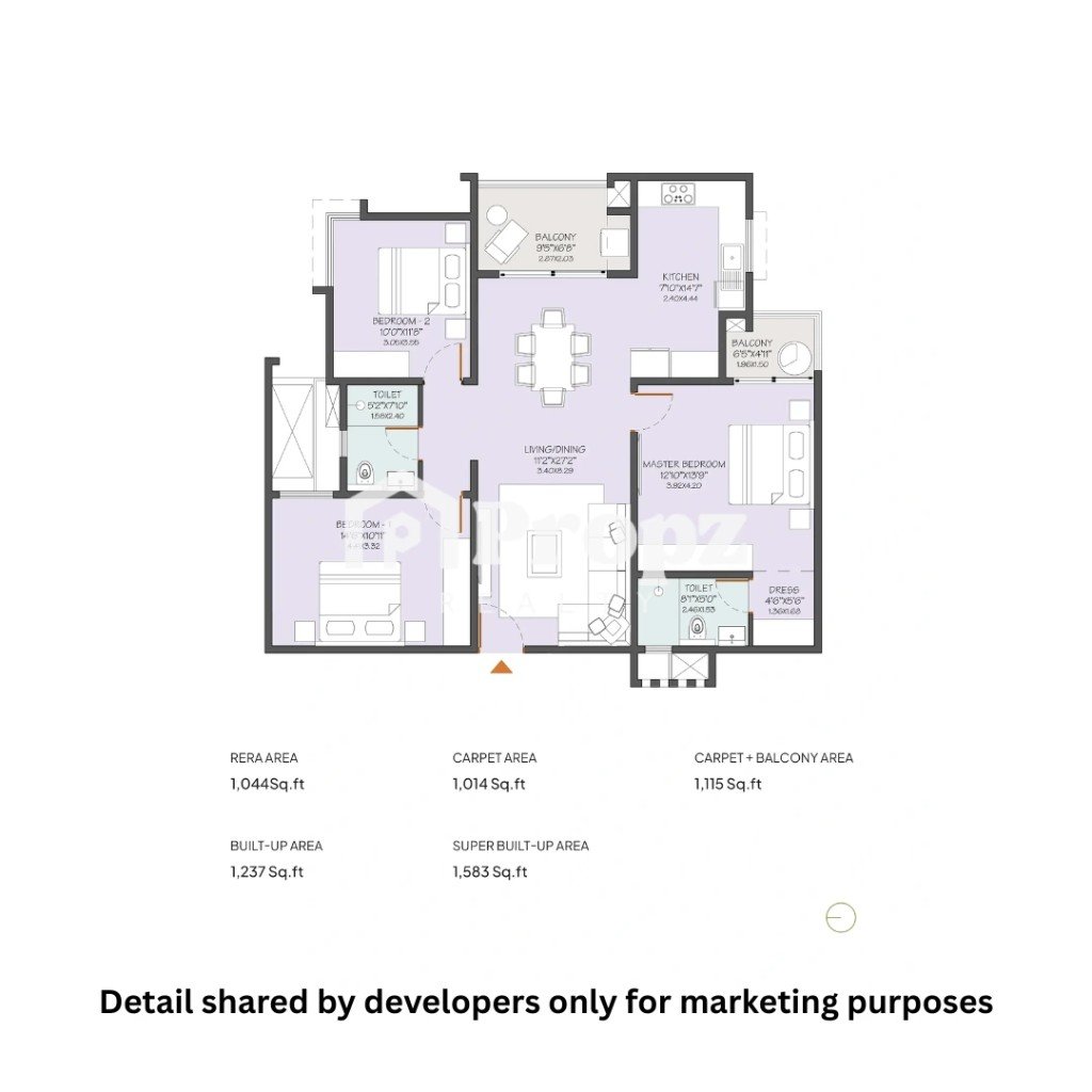 3 BHK – Type 03 floor plan — Modern Spaaces Neon