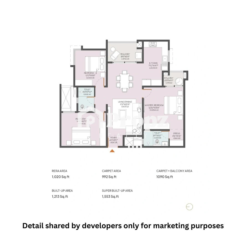 3 BHK – Type 02 floor plan — Modern Spaaces Neon