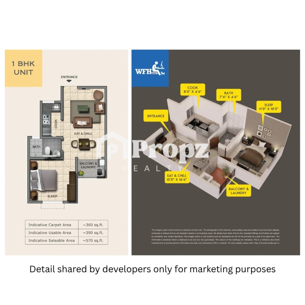 1 BHK floor plan — Provident Capella