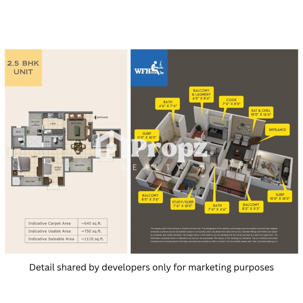 2.5 BHK floor plan — Provident Capella