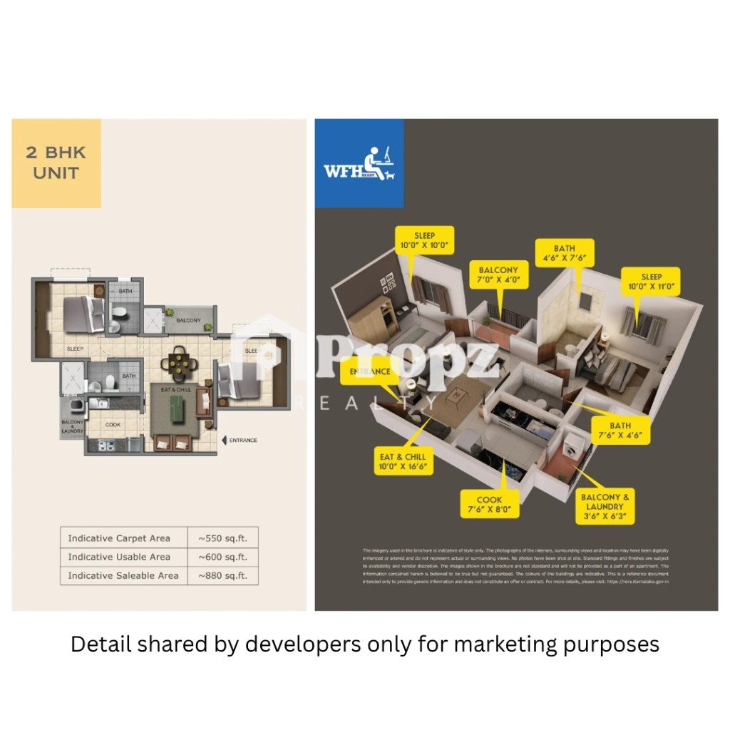 2 BHK floor plan — Provident Capella