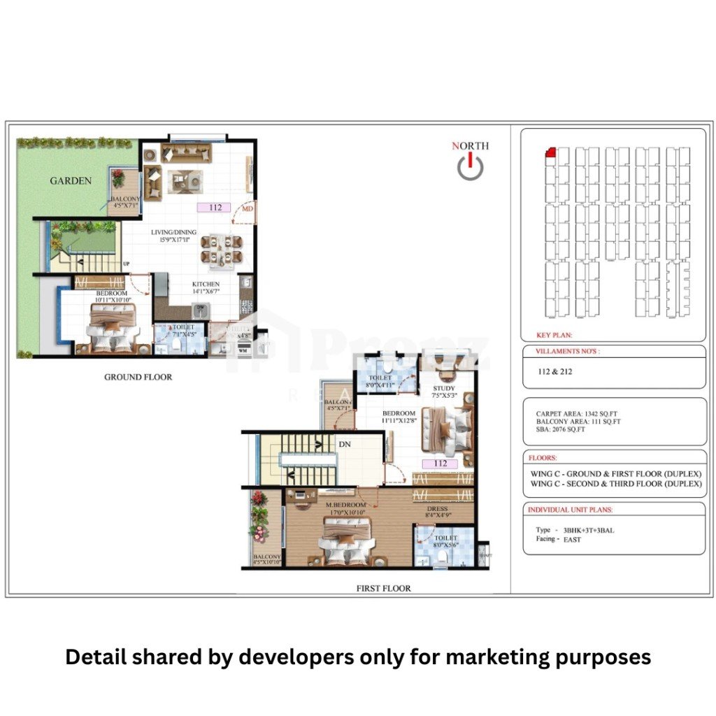 3 BHK Duplex (Garden/Sky Ville) floor plan — Sbr Global Queensville