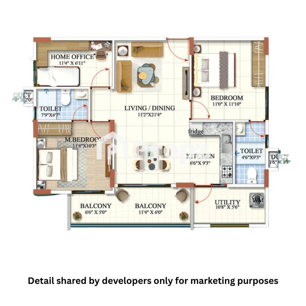 2.5 BHK (2 BHK + Home Office) floor plan — Sbr Magnus