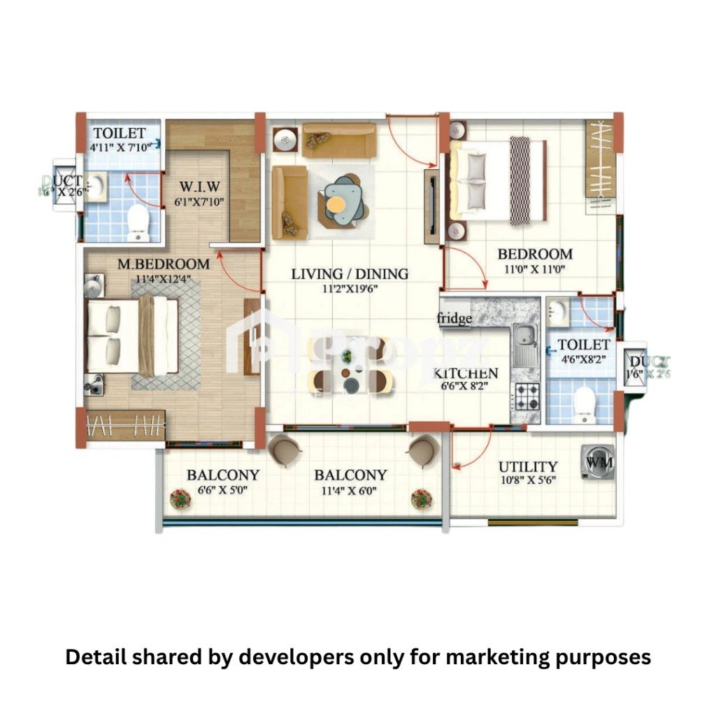 2 BHK floor plan — Sbr Magnus