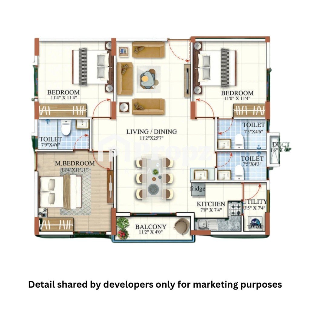 3 BHK floor plan — Sbr Magnus