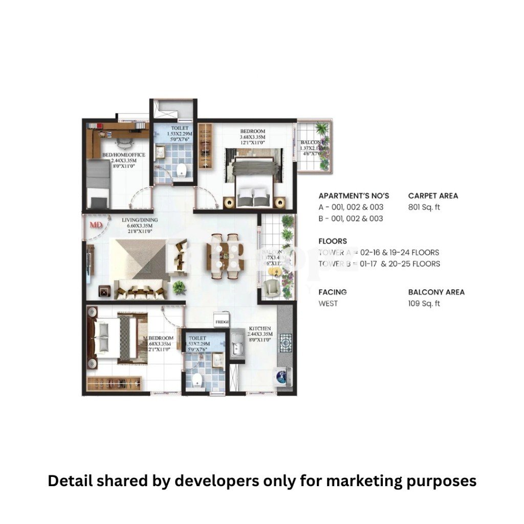 2.5 BHK floor plan — Sbr Minara