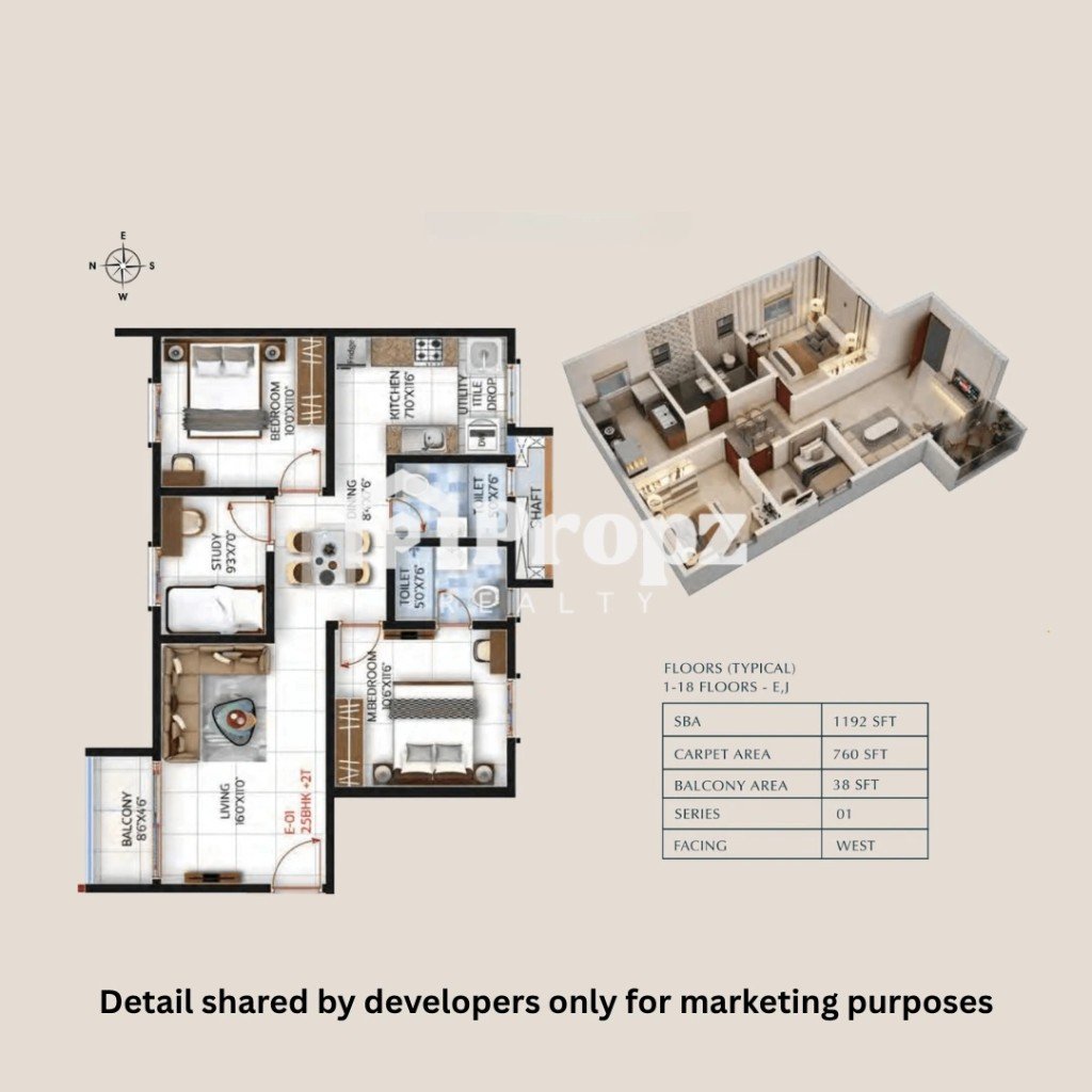 2.5 BHK floor plan — Sbr One Residence