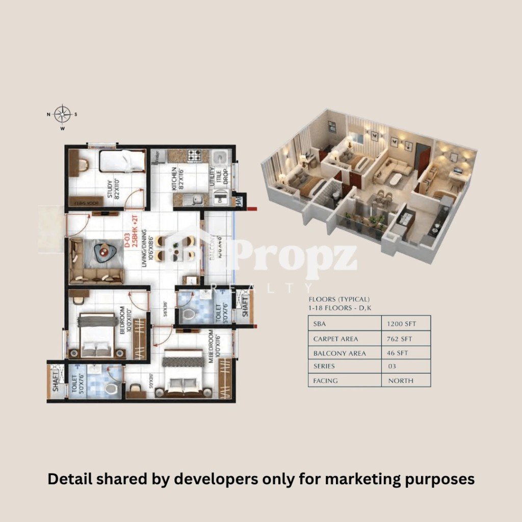 2.5 BHK floor plan — Sbr One Residence