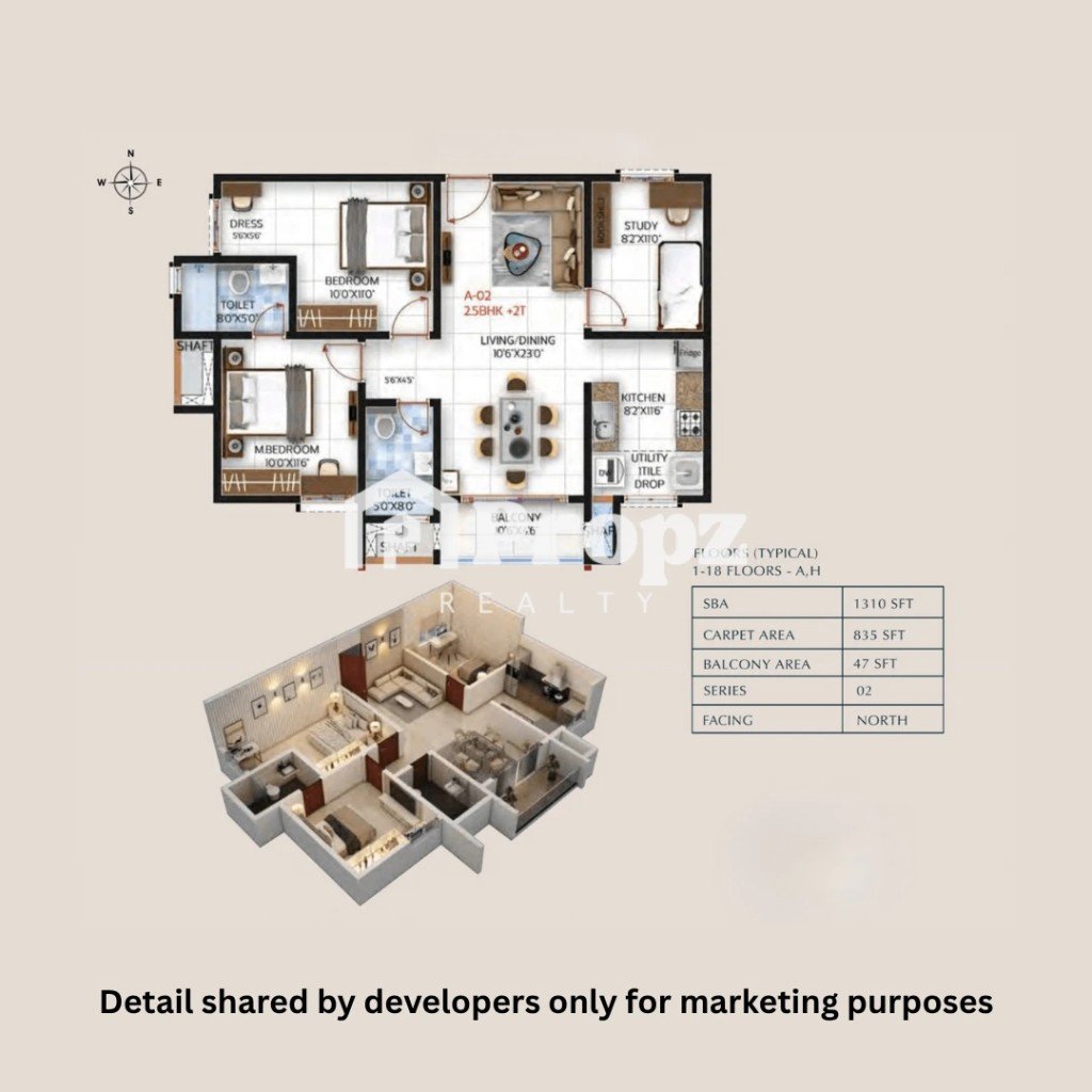 2.5 BHK floor plan — Sbr One Residence