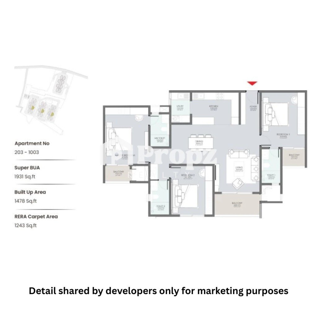 3 BHK (Type 2 & 6) floor plan — Serene Heights
