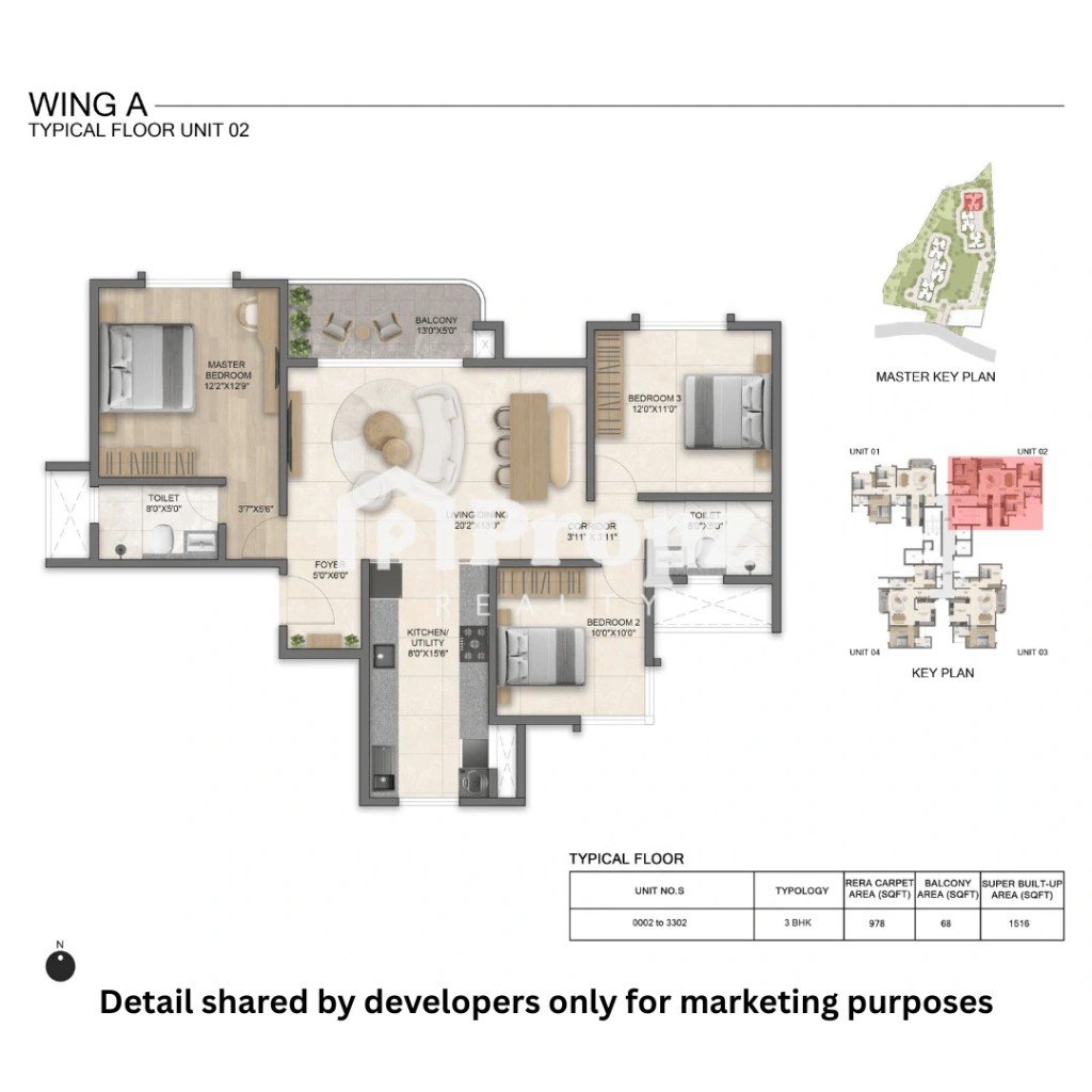 3 BHK (2T) floor plan — Solcrest